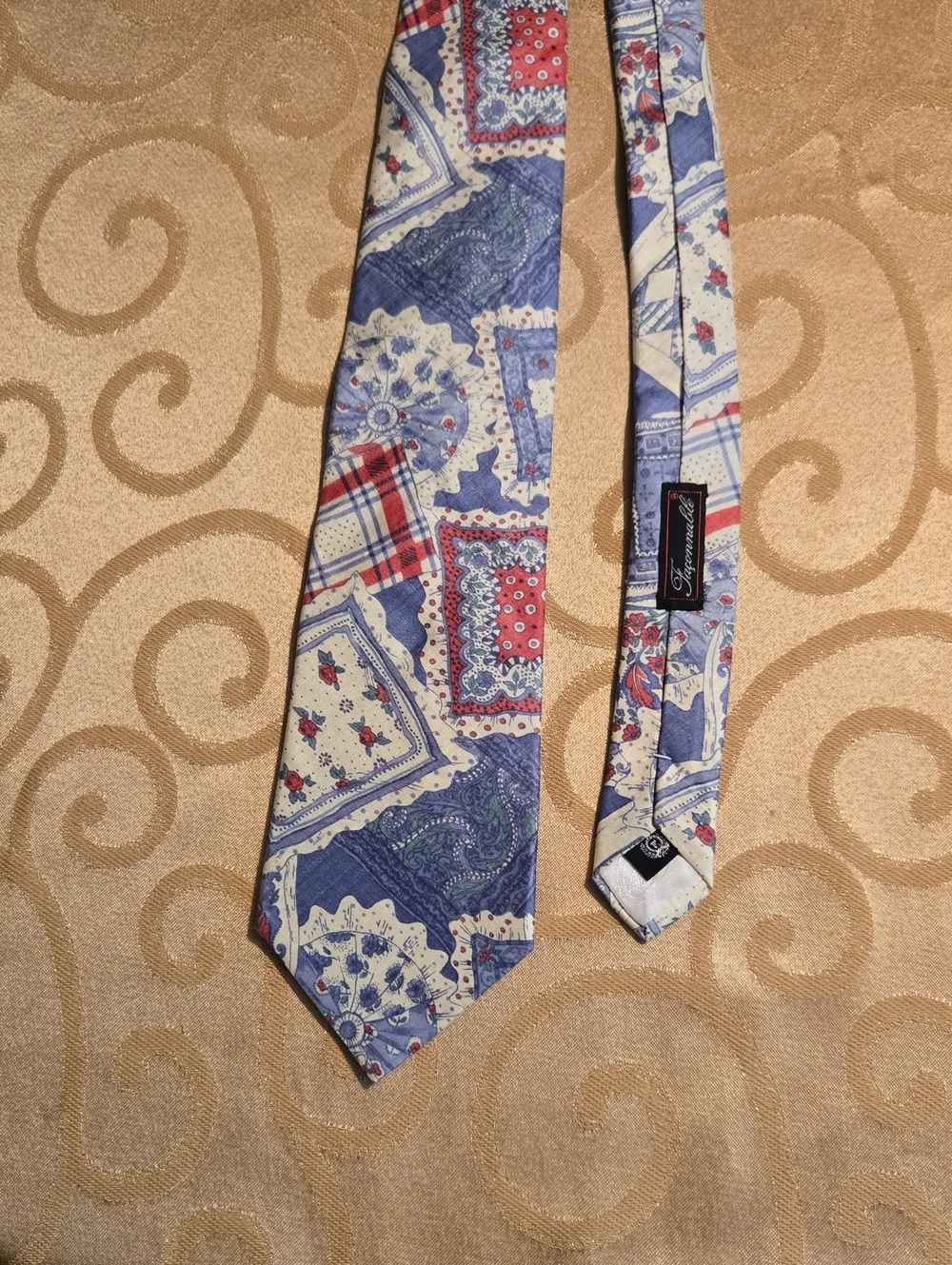 Faconnable Red, Blue & Cream Silk Paisley Tie